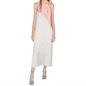 Zara Mixed Print Striped Satin Sleeveless Straight Shift Midi Slip Dress‎ M